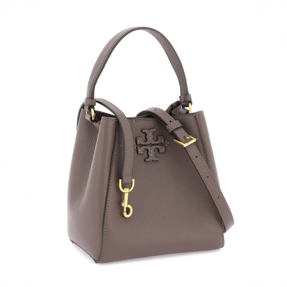 NWT Tory Burch Women's McGraw Small Bucket Bag Silver Maple Taupe Crossbody $348 - Picture 9 of 12